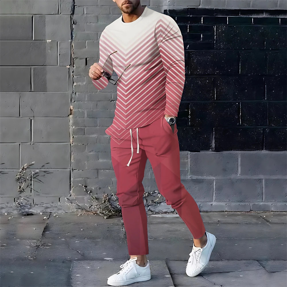 Spring And Autumn Mens Tracksuit Graffiti Set Fashion Oversized Long Sleeve T-shirtsLong Sweatpants Casual Streetwear Clothing 240828