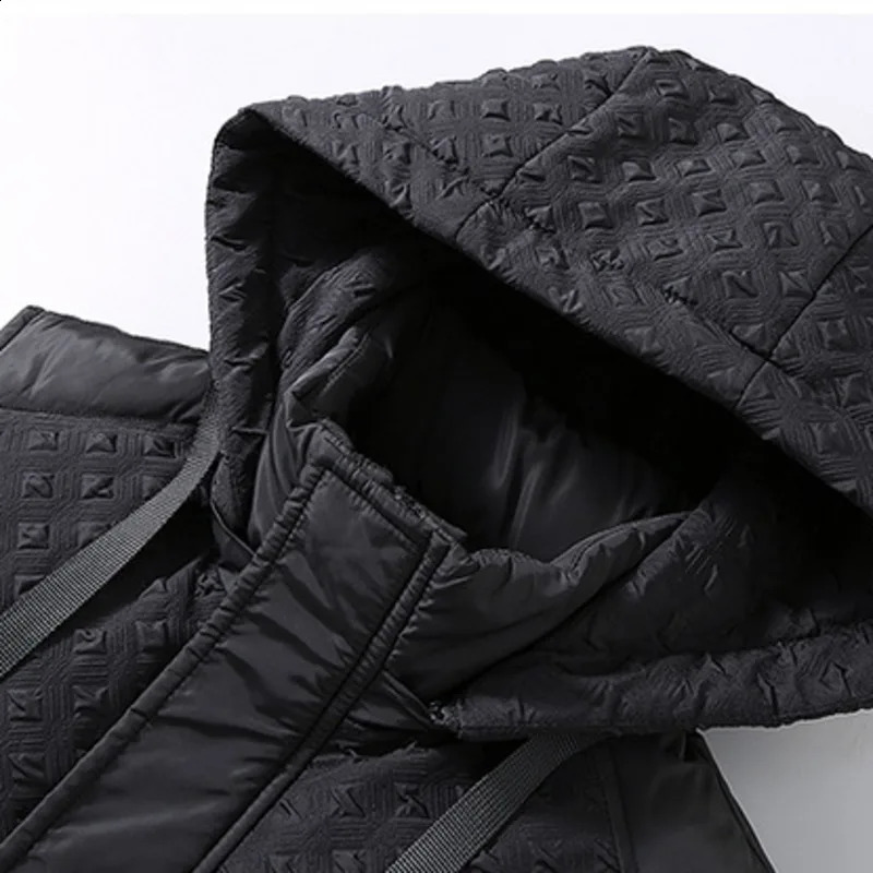 Wxw3636 black gray sleeveless jacket mens pocket thermal vest zipper thick Plus size 5XL 6XL hooded 240828