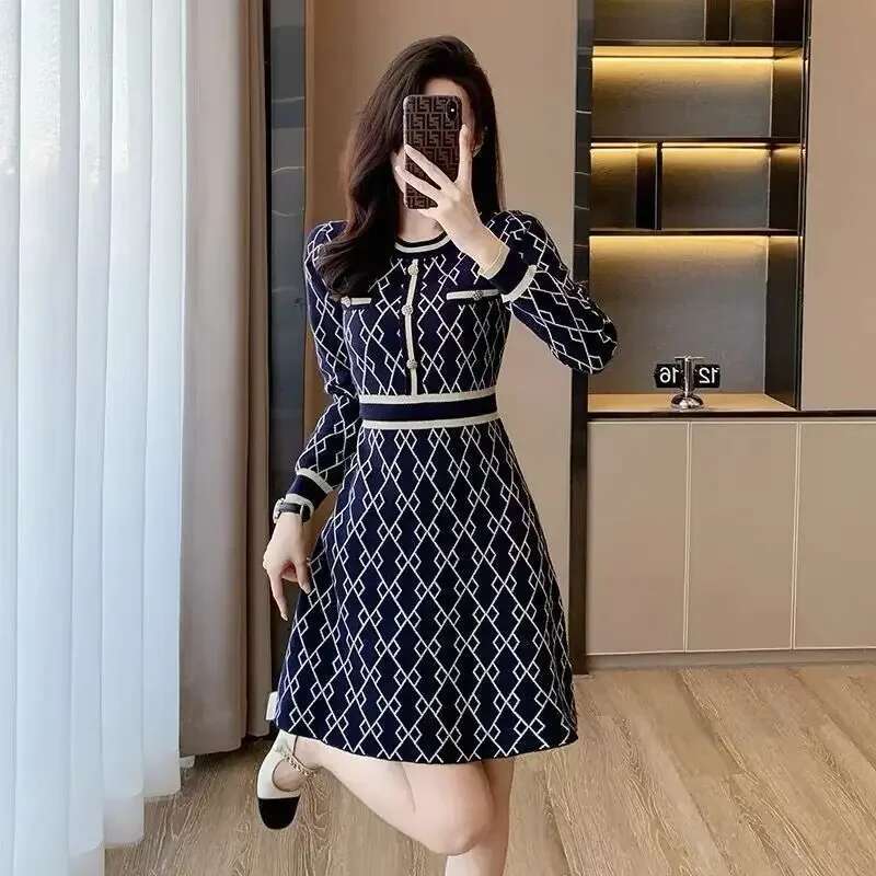 A e Female Knit Dress Chic and Elegant Pretty Cover Up Women's Crochet Dresses Knee Length Midi Trendy X Hot Casual Youth G