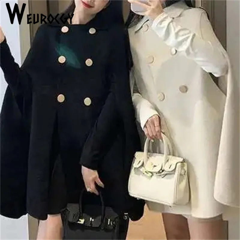 Fashion wool raincoat womens coat autumn winter solid open top coat loose coat womens double chest lapel jacket 240828