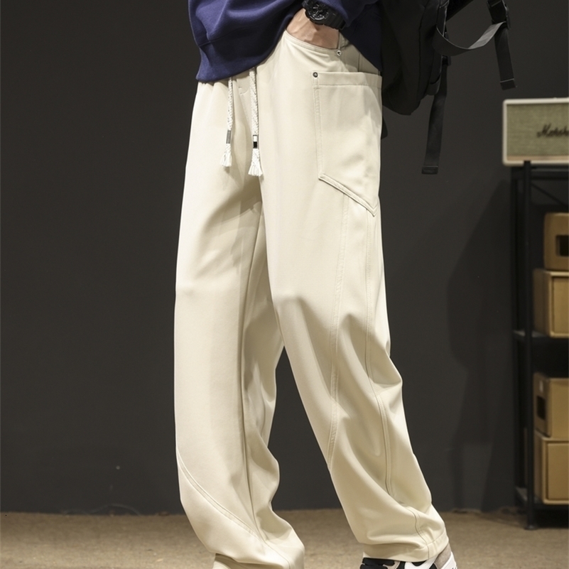 Spring/Autumn Mens Sports Pants with Multiple Pockets Wide Legs Casual Freight Pants String with Loose Straight Pants 240828