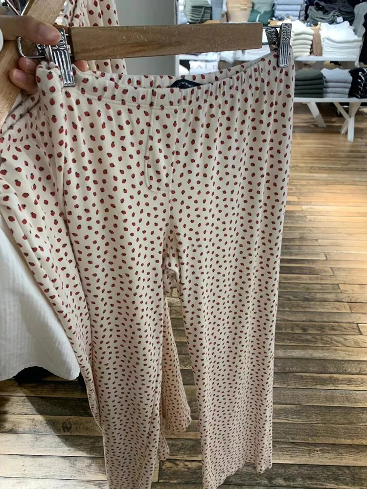 Strawberry casual straight pants womens summer elastic high waisted cotton sleepwear retro cute home mens Y2k dress 240827