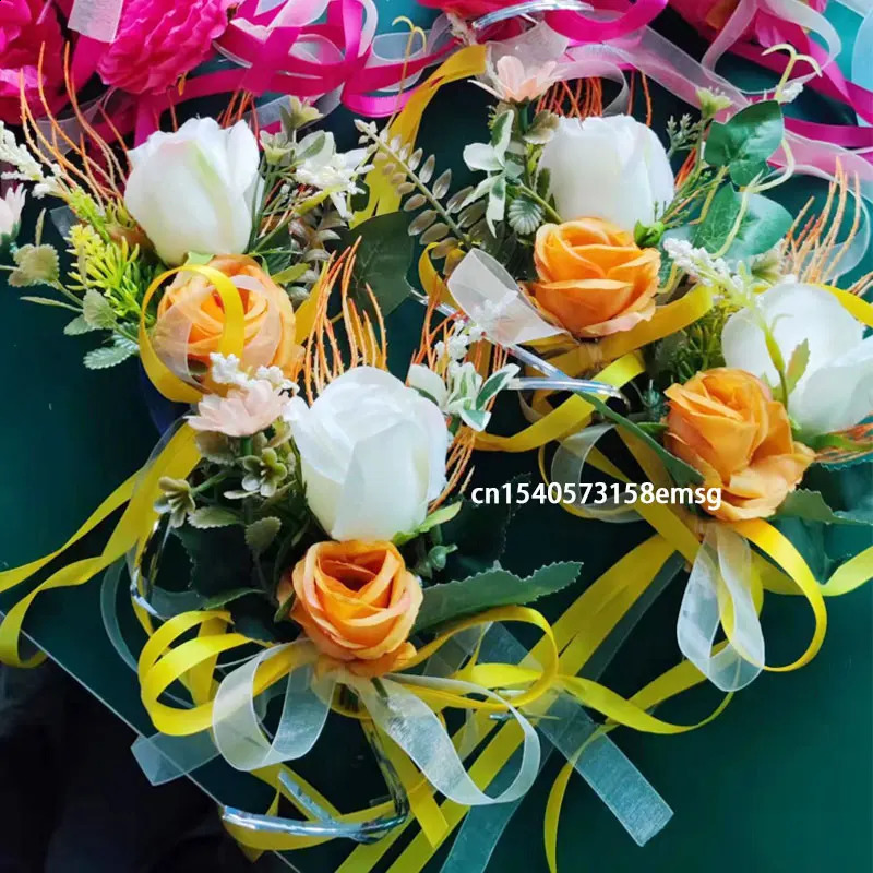 4PCS Artificial Flower Decoration Outdoor Car Mirror Door Romantic Floral Wedding Decor Ribbon false Flower Decoration Supplies 240829 - view 7
