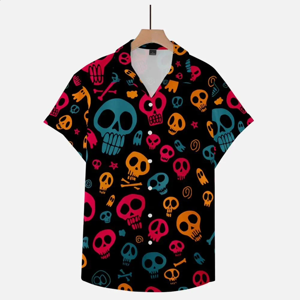 Mens summer casual short sleeved Halloween skull 3D printed hip-hop shirt plus size 240829