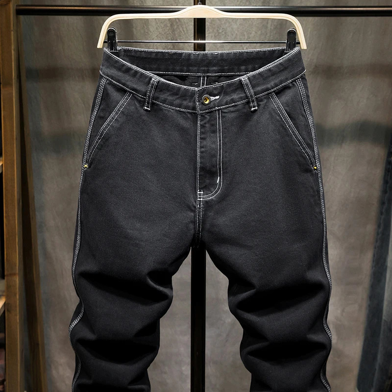 Black jeans mens harem pants loose pocket pants tapered streetwear mens clothing denim Trojan horse ly arrived in 240829