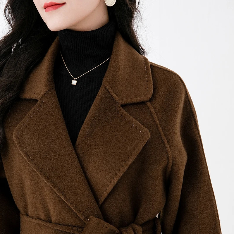 Autumn and winter double-sided cashmere coat womens long pine wool coat 100% pure wool coat 240828