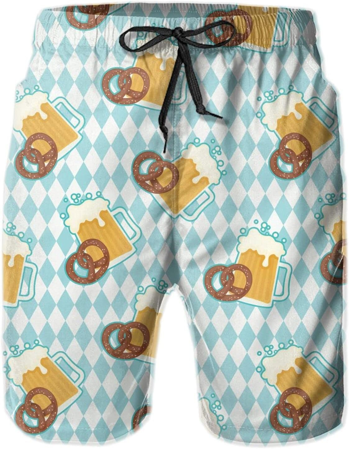 Mens Shorts 3D Printing Pattern Beer And Pretzels Swim Trunks Quick Dry Stylish Beach Pants For Men Board Swimwear