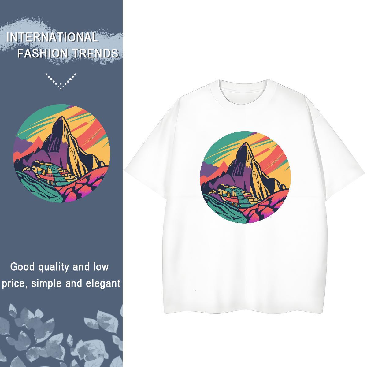 Loose fit Couples T Shirts 230g Cotton mountains Casual Sport T shirt Comfortable Black Oversized Tops