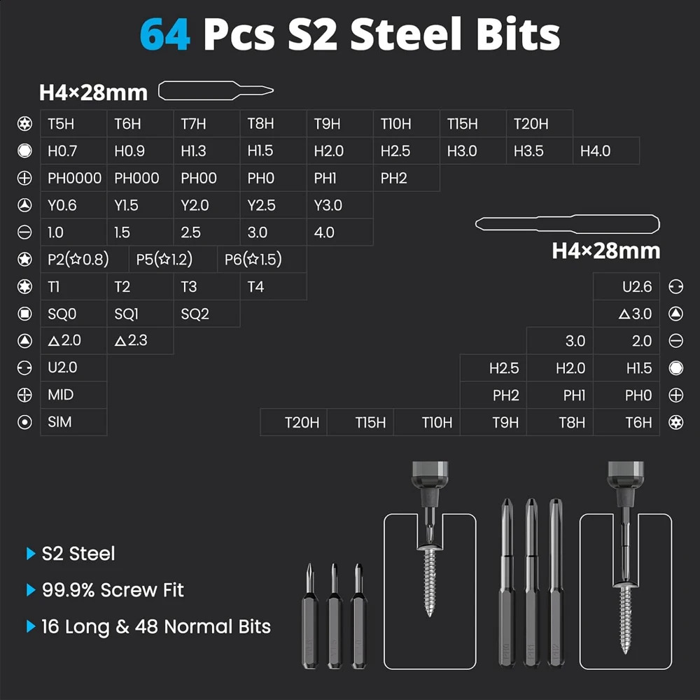 68in1 Precision Electric Screwdriver Kit Mini Power Repair Tool 5 Torque Setting 64 bit Magnetic S2 Bit Suitable for iPhone Watch PC 240828