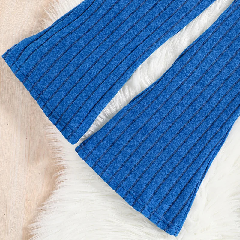 2 Pcs Kids Clothing Sets Outfits for Girls 2024 Autumn Winter Children Fashion Knit Blue Long Sleeve Tops Flares Pant 7-14Y 240823