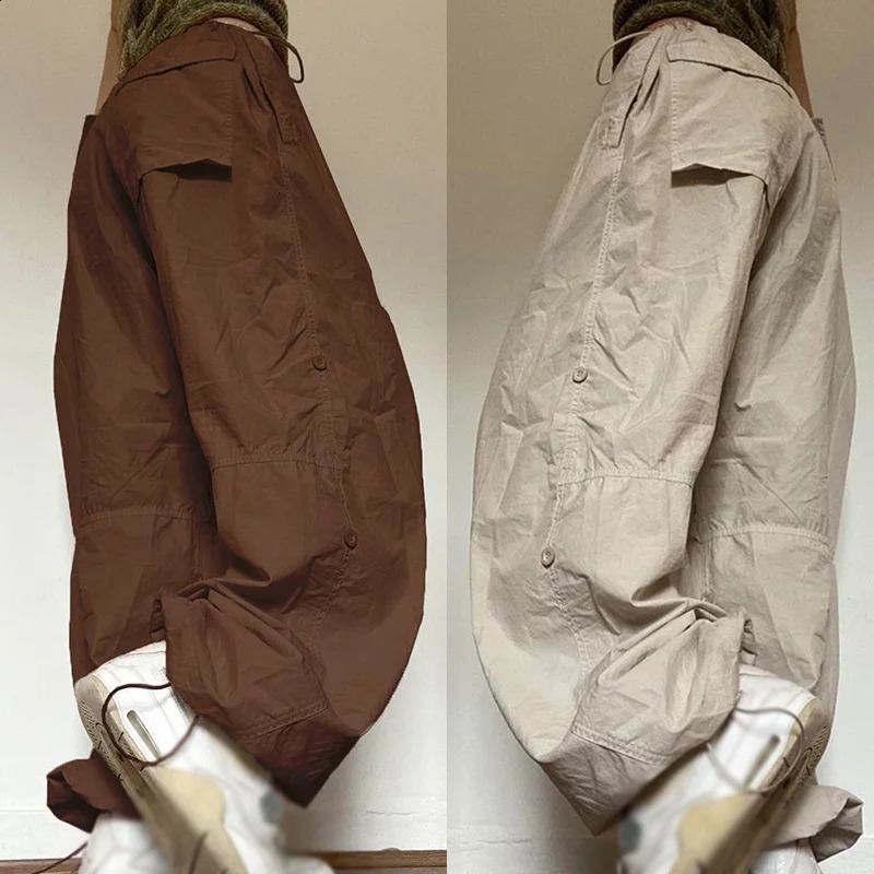 Womens Y2K cargo pants low waist sports drag wide leg loose mens streetwear punk casual technical ner 240827