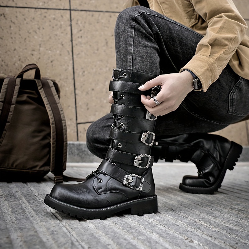 Mens High-Top Microfiber Motorcycle Boots - Anti-Skid, Water-Resistant, PU Insole, Round Toe, Side Zippers, Superfine Fiber Upper for Outdoor Enthusia