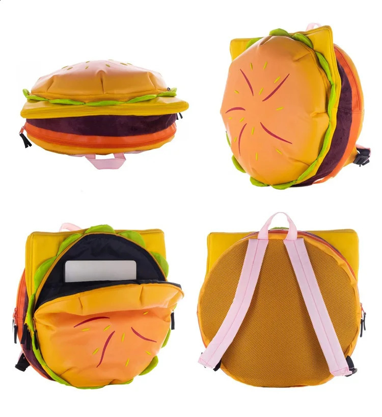 Cartoon cheese burger backpack from multiple companies cute large capacity and fun plush burger backpack for children and adults 240829