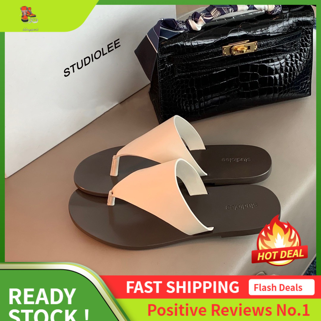Ddmysports Spring Summer Round Ead Simple Triangle Pinch Toe Flat Bottom For Beach Vacation Genuine Leather Comfortable Women S Slippers OUTDOOR