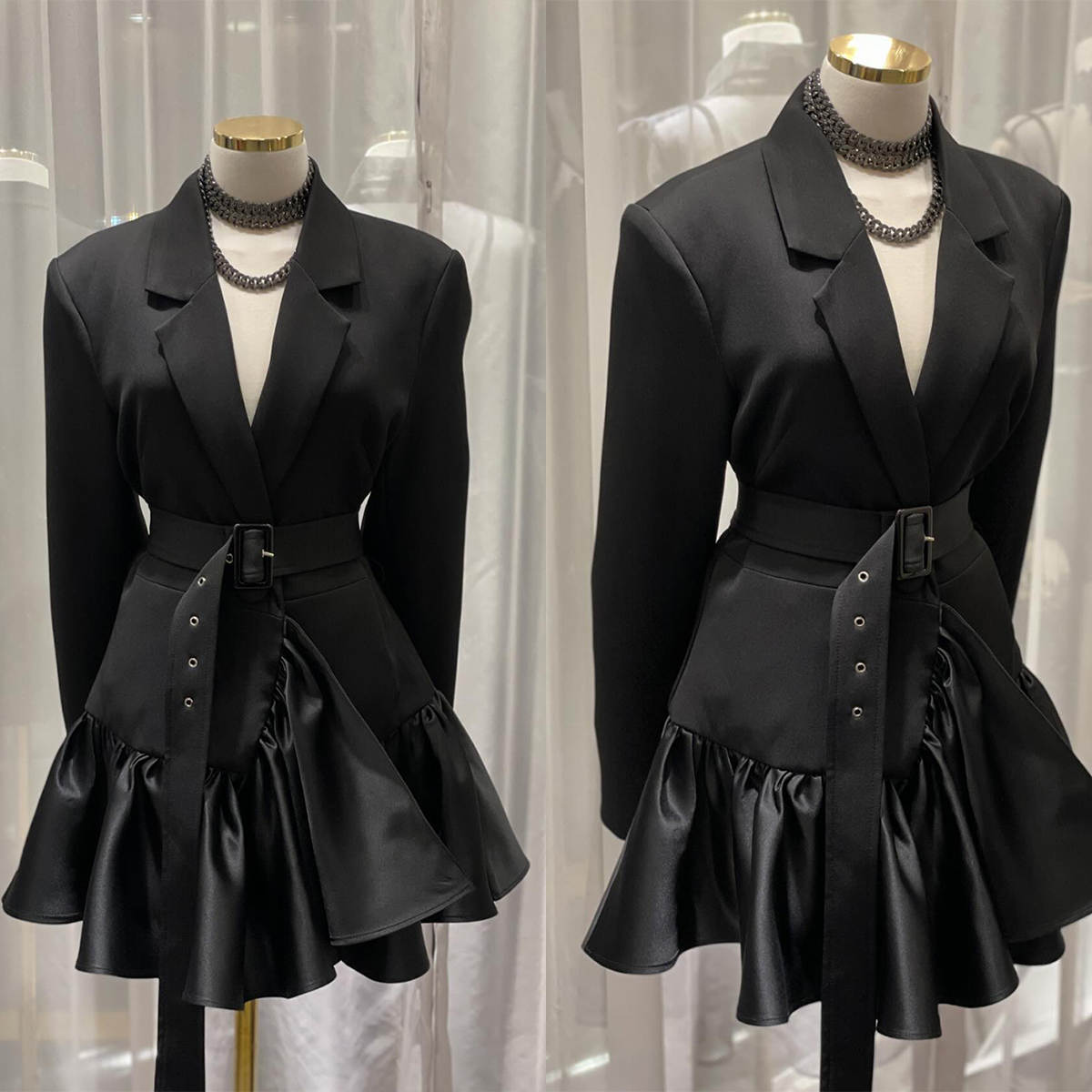 Black Women Blazer Dress Costumes Pour Femmes Tailored Jacket Prom Birthday Party Wear With Belt