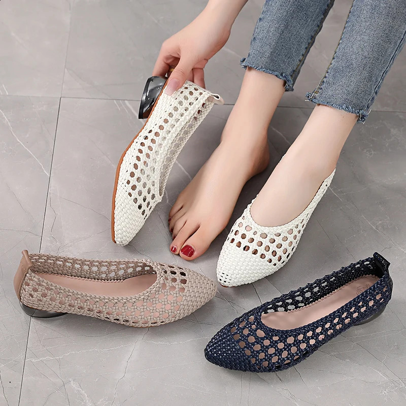 GKTINOO Pumps Sandals Womens Pointed Toe Leather Womens Low Heel Soft Bottom Outdoor Summer Womens Shoes 240827
