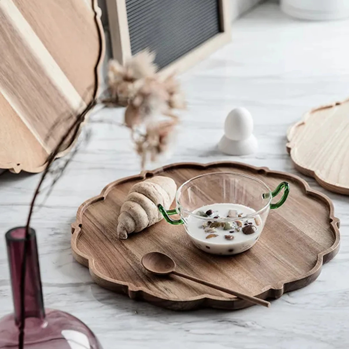 Serving tray flower shaped wooden serving trays snack tray breakfast tray food serving tray storage tray 240828