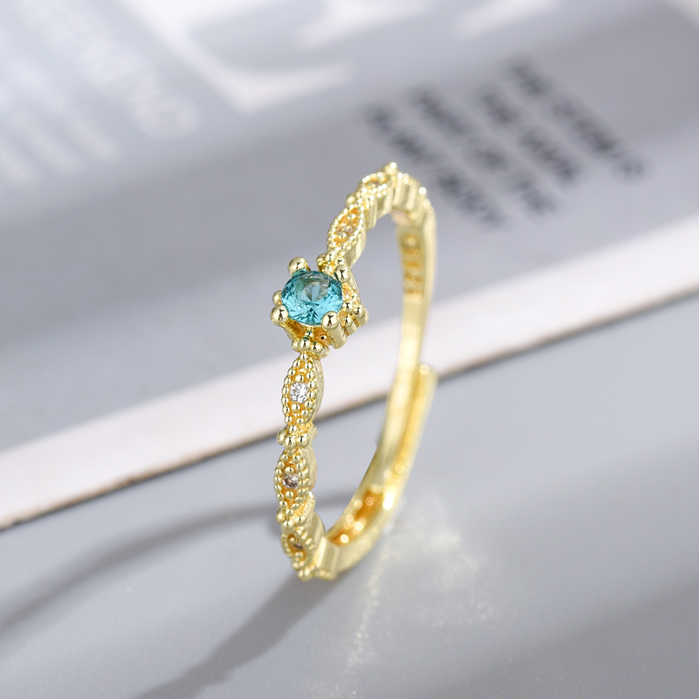 Free shipping 4mm slim nature blue dia designer ring for women girls ins fashion sier gold shine crystal cz zircon lovely engagement rings jewelry gif