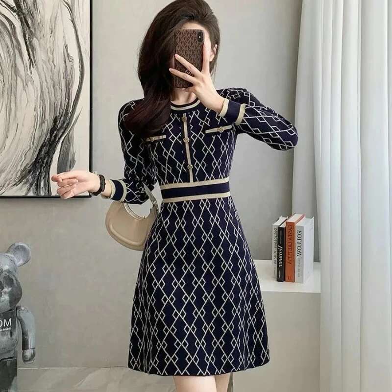 A e Female Knit Dress Chic and Elegant Pretty Cover Up Women's Crochet Dresses Knee Length Midi Trendy X Hot Casual Youth G