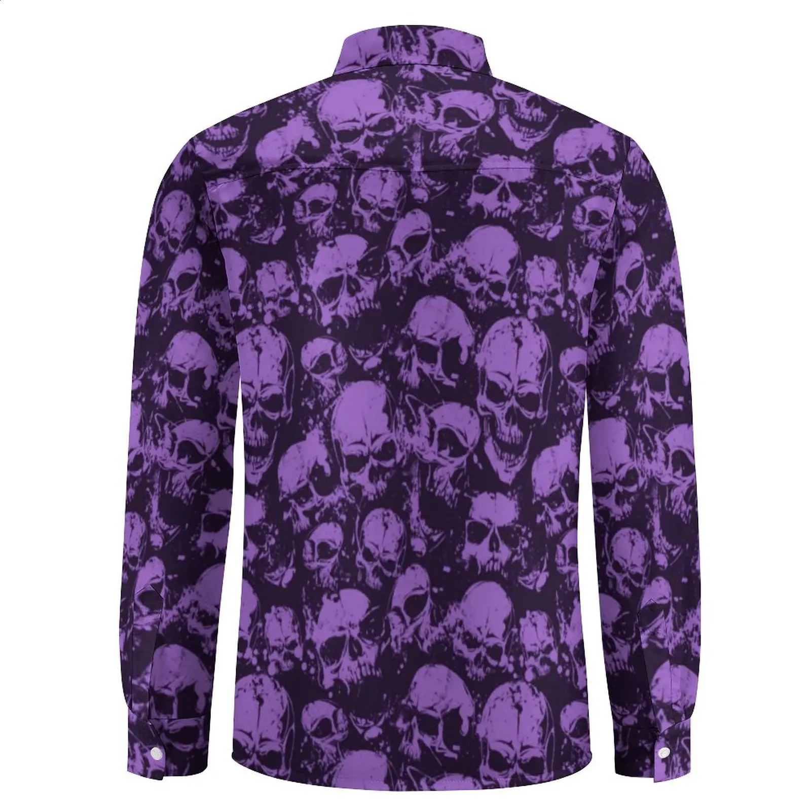 Purple skull shirt mens Halloween printed casual shirt autumn Harajuku custom shirt long sleeved fashionable oversized clothing gift 240829