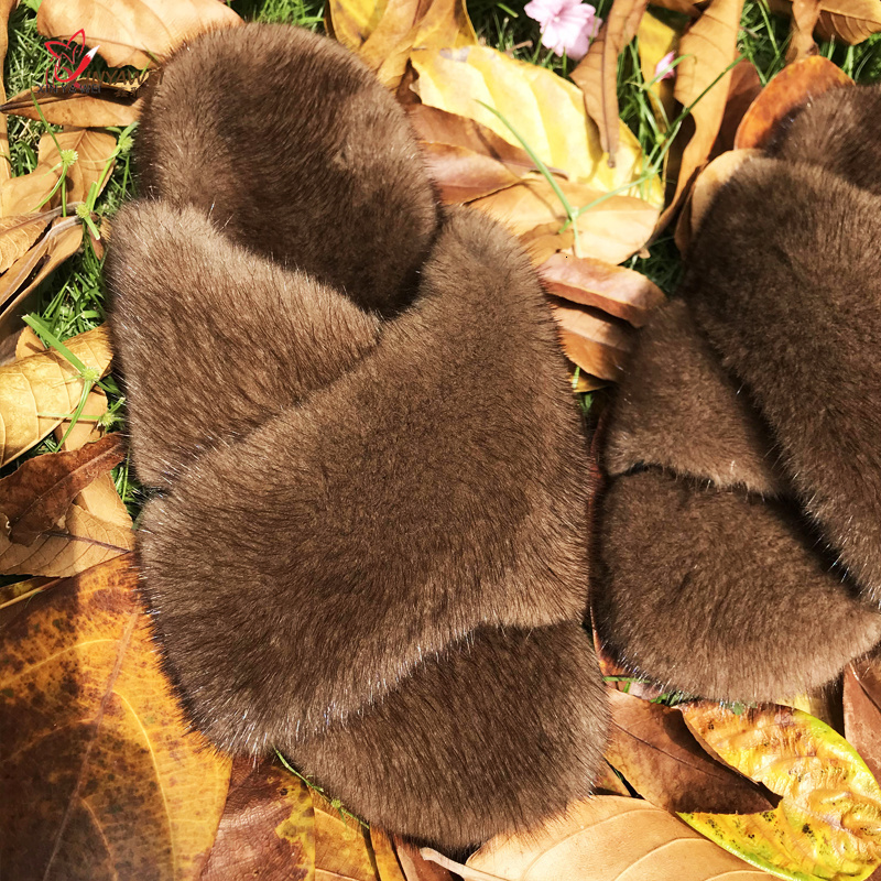 winter womens real mink fur fashion ladies furry women girls flat slippers outside shoes