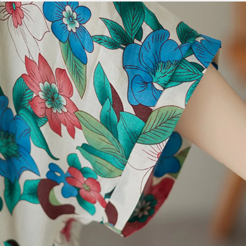 Wxw6513 Summer Printed Long Dress Loose Pocket Retro Floor Length Womens Thin Beach Cotton 240828