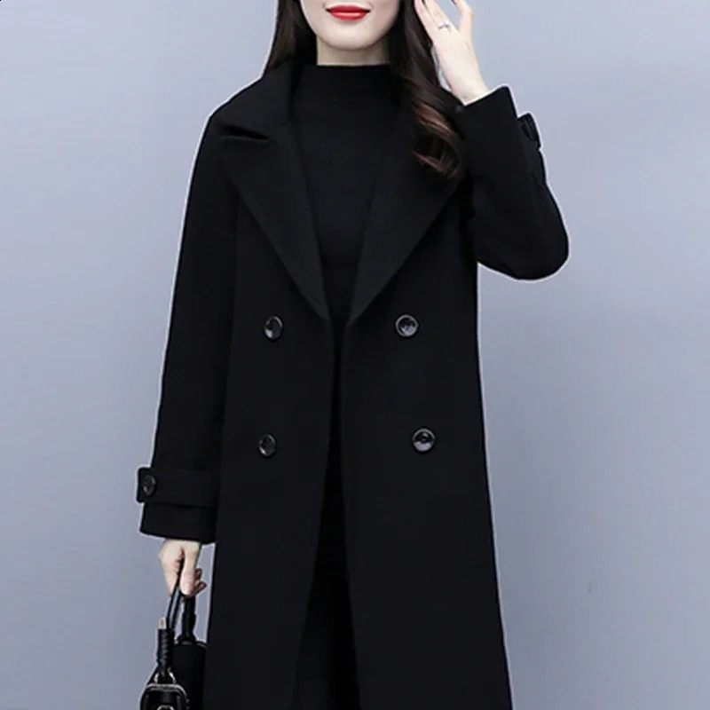 Womens Wool Coat Korean Edition Set Collar High end Hepburn Style Coat Womens Elegant Edition Wool Coat 240828