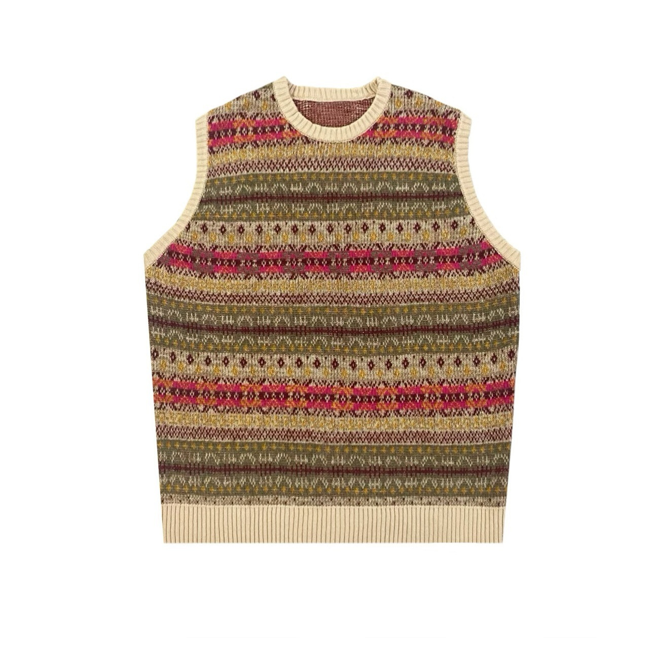 Men's Vests Kapital Vintage Japan Bone Skeleton Printed Ethnic Flower Stripe Knitted Sweater Vest Loose Wool Blended