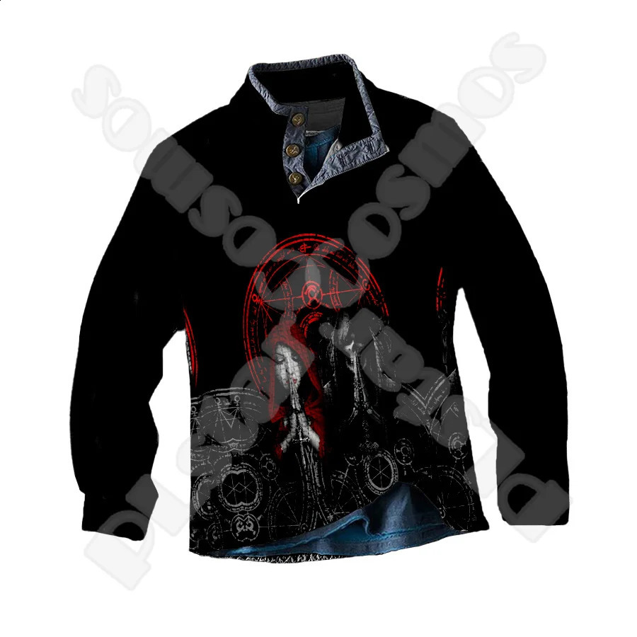 Halloween cartoon graffiti tattoo retro 3DPrint autumn winter Pullover Harajuku casual funny sweater long sleeved polo shirt 25 240829