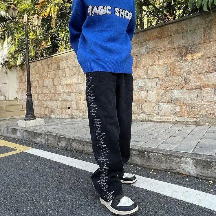 Trendy Hong Kong Style Mens Summer Jeans Unique Alphabet Hip Hop Fashion High Street Trouers Sleek Suitable for Men 240829