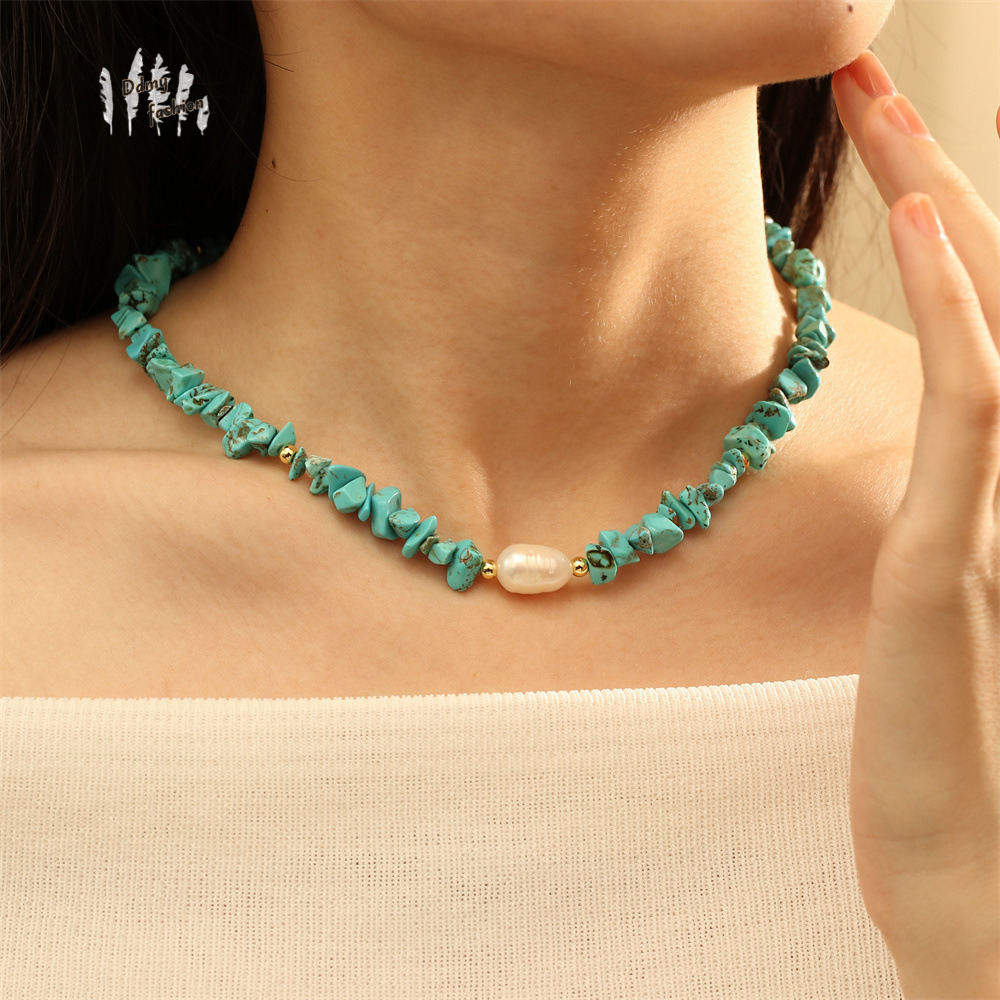 Bohemian style accessories, women's summer orchid pine amethyst necklace, colorful crushed stone splicing pearl necklace F08.30-13.5 a5ca2