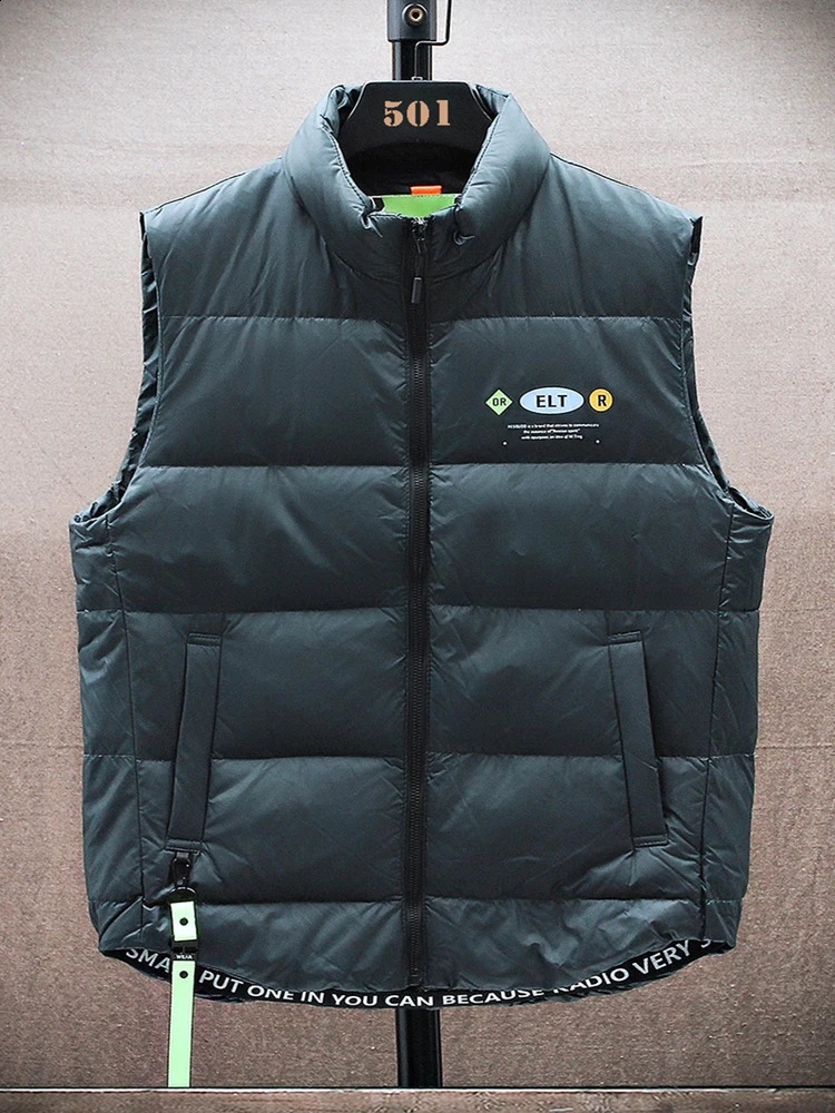 Winter apron vest mens 80% white duck style large size 6XL vertical collarless thick warm jacket windproof and heat goldplated 240828