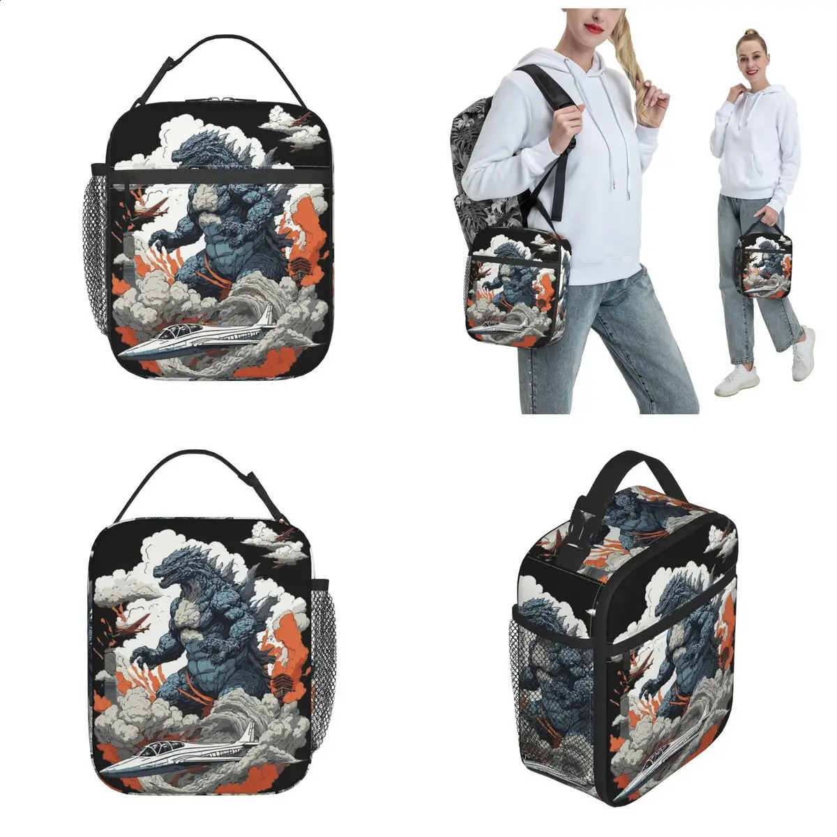 Godzillaed Minus One Monster Insulated Lunch Bags Portable Lunch Container Thermal Bag Tote Lunch Box Office Food Storage Bags 240828