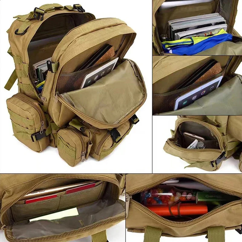 55L Hunting Backpack 4 in 1 Mens outdoor Molle sport package outdoor hiking Camo canvas backpack Waterproof attack pack Mochira 240829