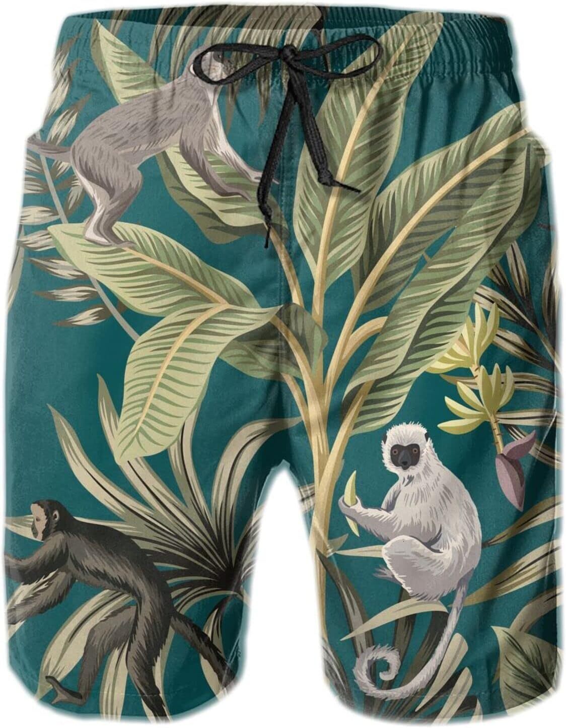 Mens shorts 3D printing pattern Tropical Palm Leaf Lemur Mens Swim Quick Dry Swim Shorts Stylish Beach pants for men Beach Board Shorts Swimwear hands