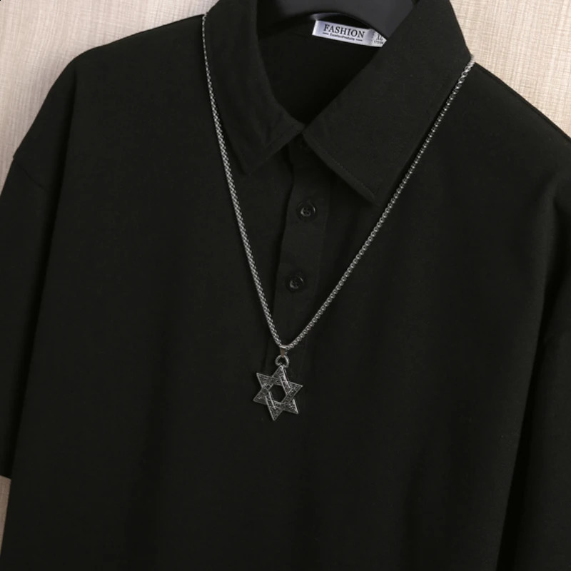 Polo shirt mens solid color fashionable breathable thin polo collar oversized 240828