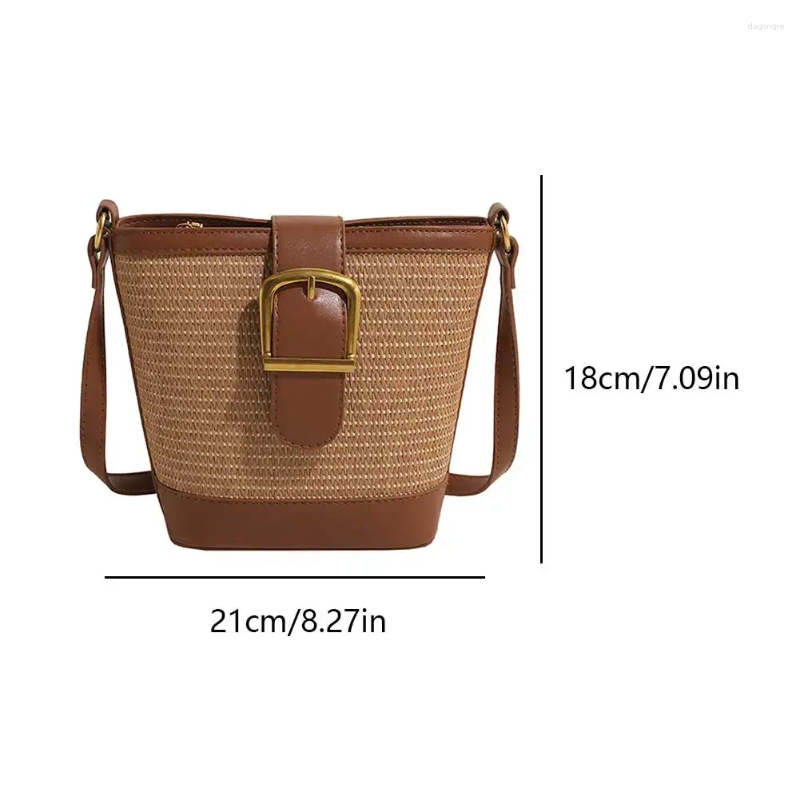 Bag Women Crochet Bucket Patchwork Daily Straw Adjustable Strap Crossbody Ladies Summer b49c