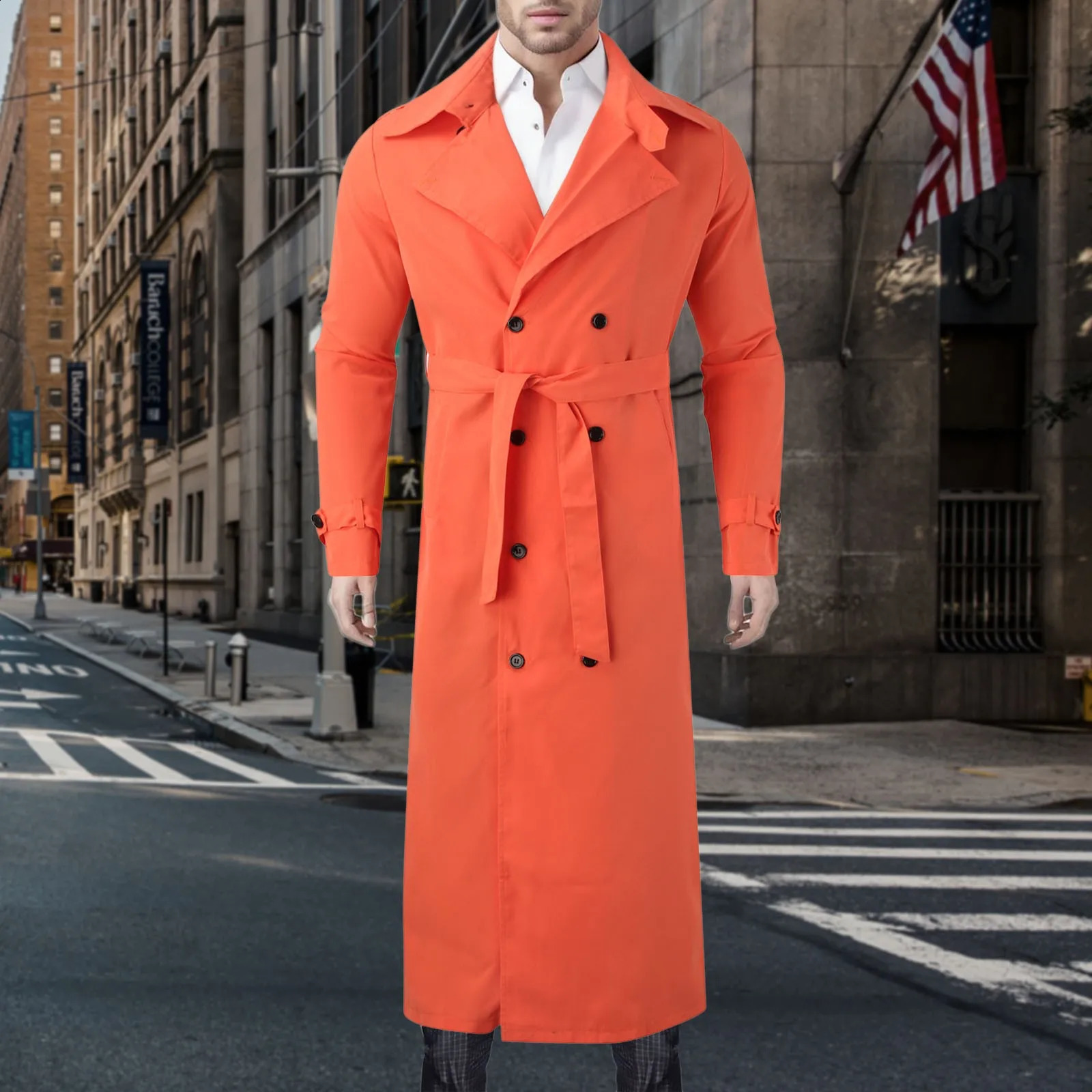 Winter black gentlemans jacket with belt mens elegant long jacket loose wool trench coat used for cold wool lined clothing 240829