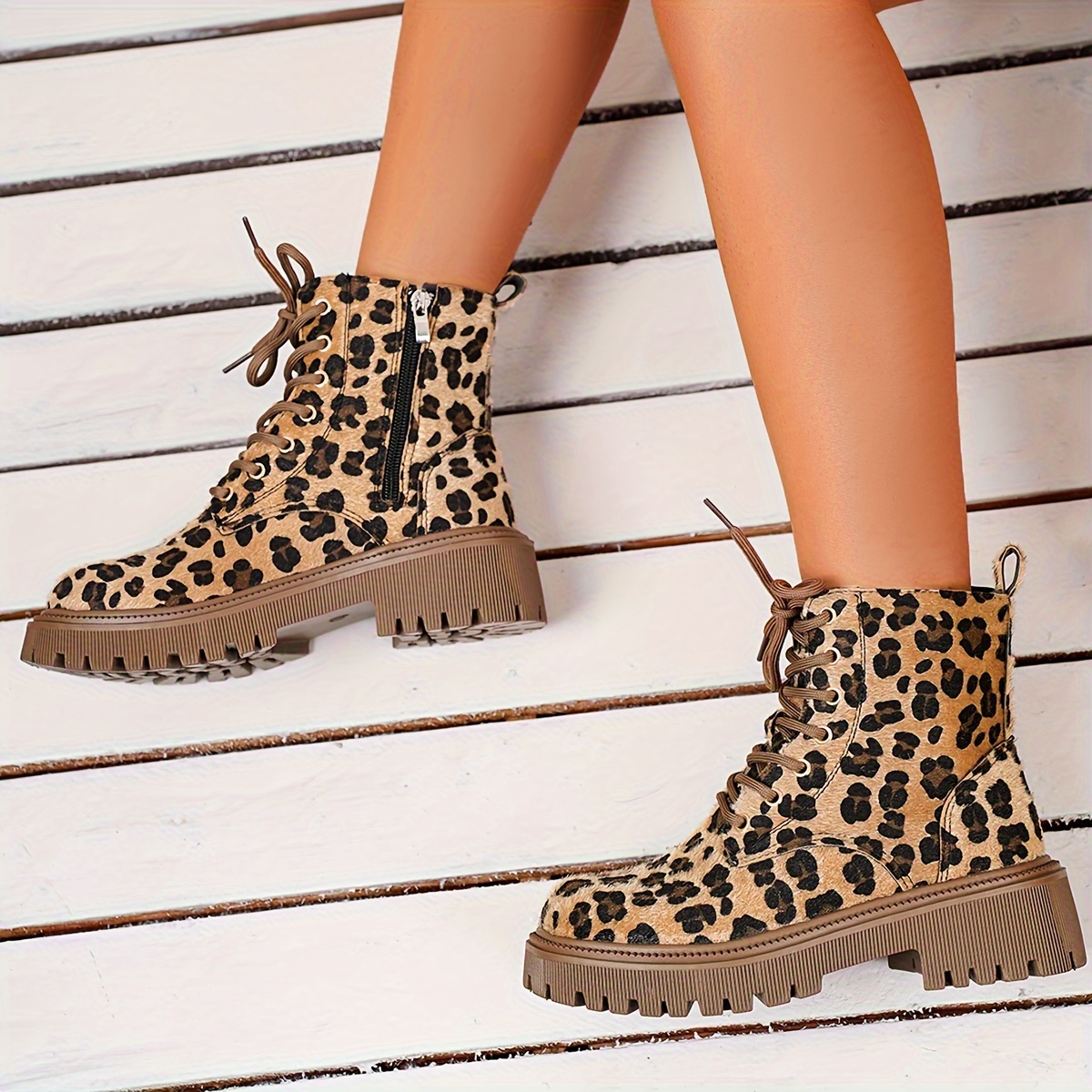 Comfy Leopard Print Platform Ankle Boots with Soft Sole for Women - Winter Fashion Must-Have