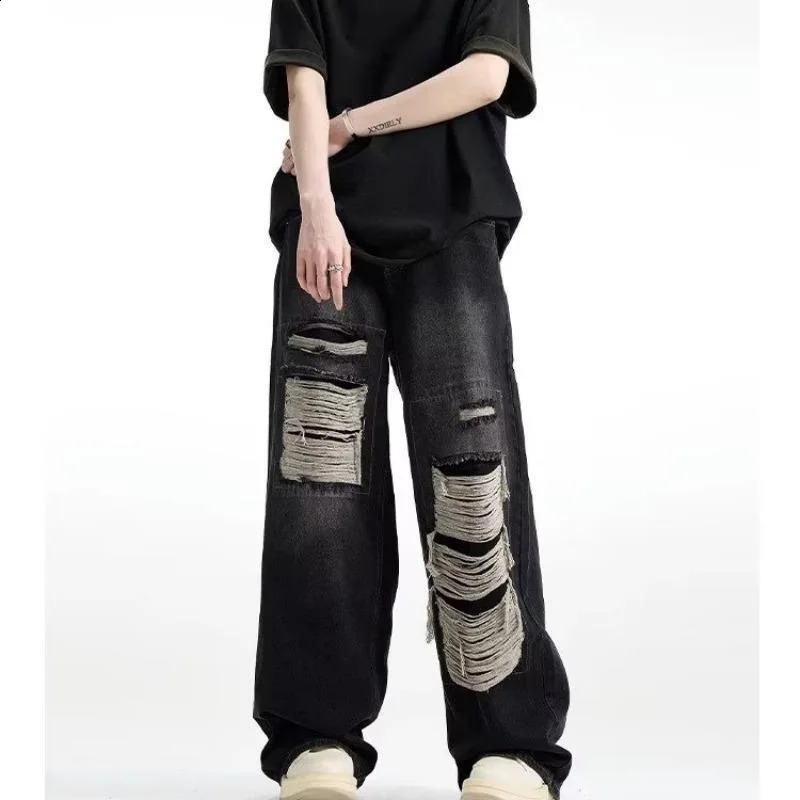 American jeans vintage jeans ripped jeans mens jeans loose jeans straight leg pants 240829