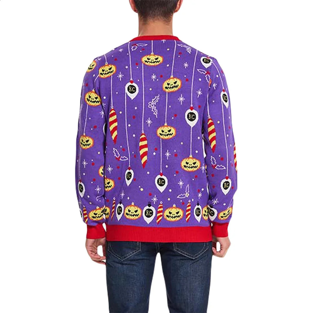 Mens knitted sweater Halloween pumpkin print long sleeved skydiving autumn casual pull-up top mens clothing letter sweater 240829