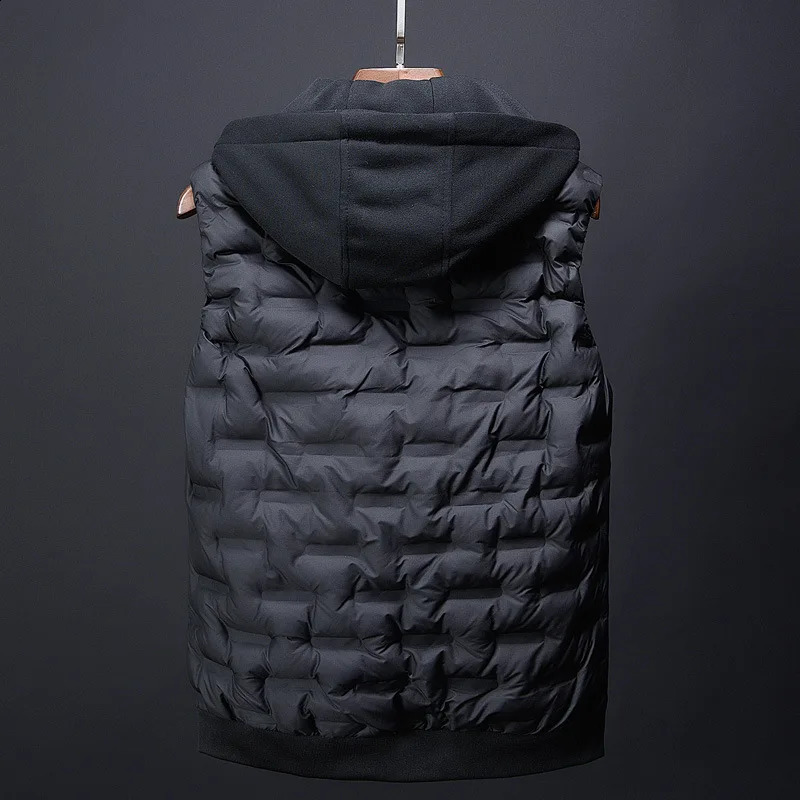 Wxw3626 black gray green waist coat mens hat detachable autumn winter casual vest with hood sleeveless jacket 240828