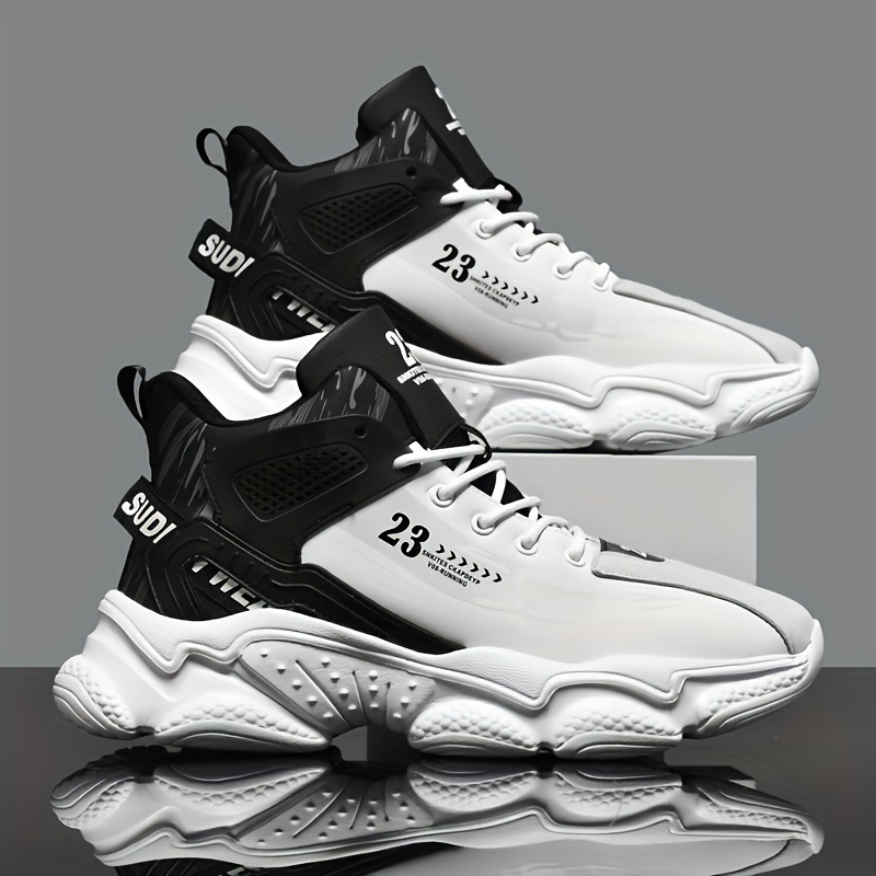 Comfy Non-Slip Lace Up Sneakers for Men's Outdoor Activities with Shock Absorption and Trendy Color Block Design