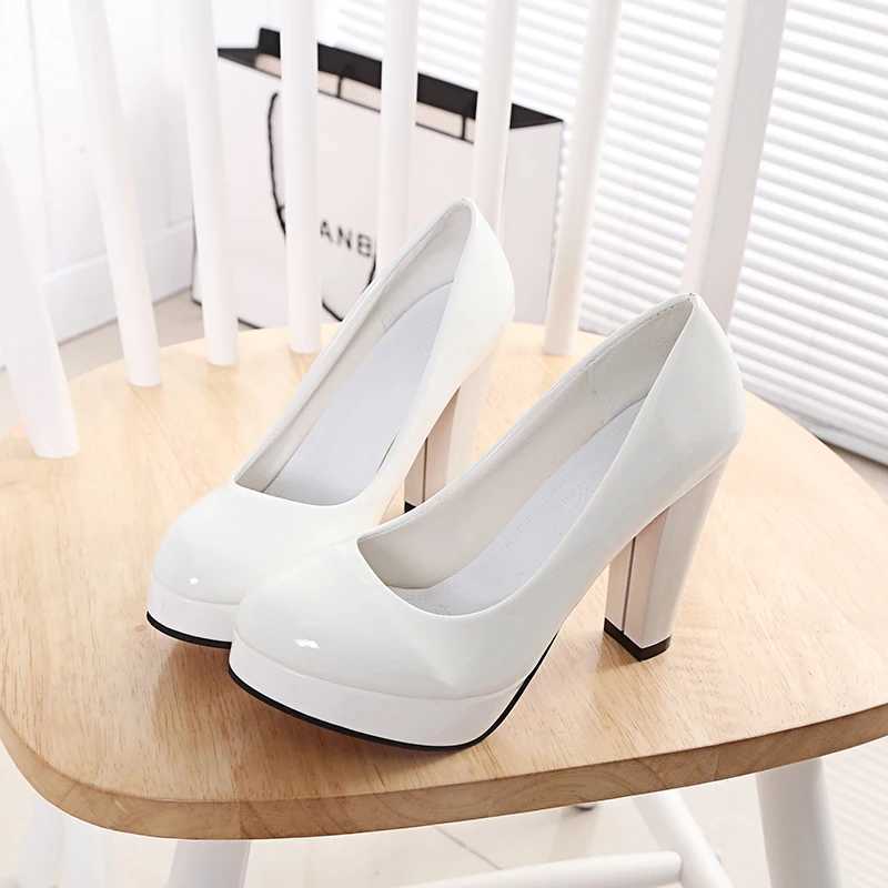 High Quality High Heels Womens White Wedding Shoes Thick 10cm High Heels Fi Party Pump Shoes Black Red Round Zapatos De Mujer T241024
