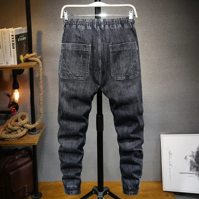 Large size jeans black mens style plus size harem pants automatic stretch ultra-thin feet trousers 7XL 6XL 5XL 240829