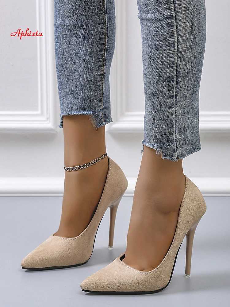 High Quality Aphixta 4.72-inch Ultra High Heels Pump Womens Solid Office Socks Pointed Toe Party Shoes Womens Plus Large 44 45 T241024