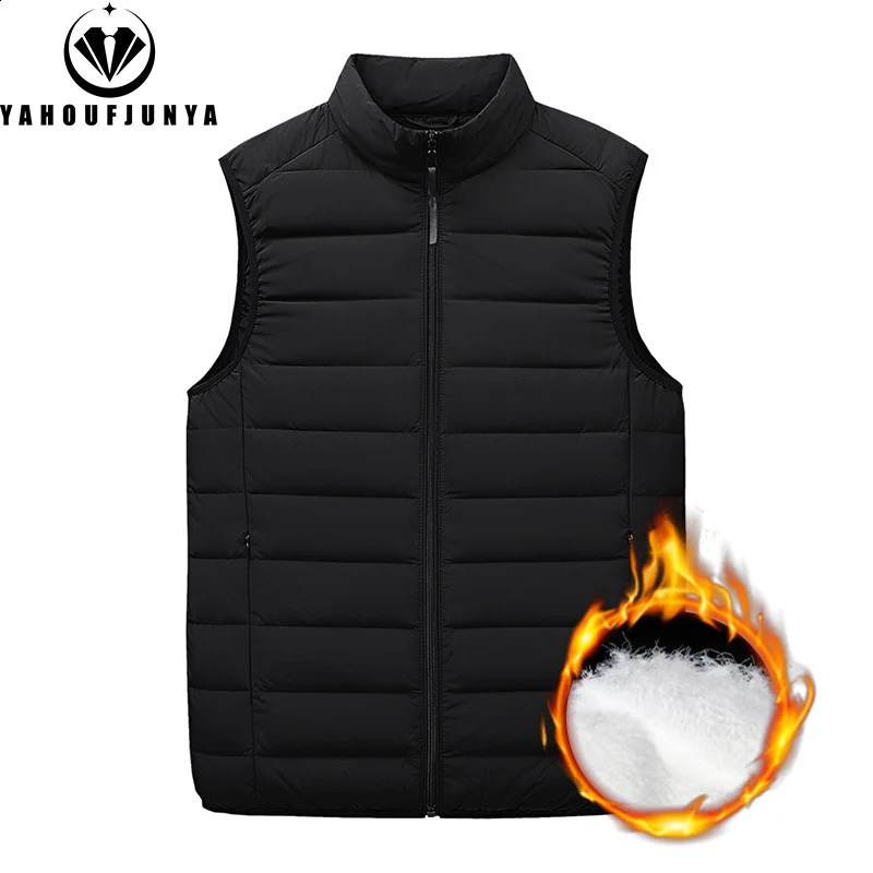 Autumn mens wool warm solid light standing collar down vest winter sleeveless outdoor leisure windproof zipper coat 240828