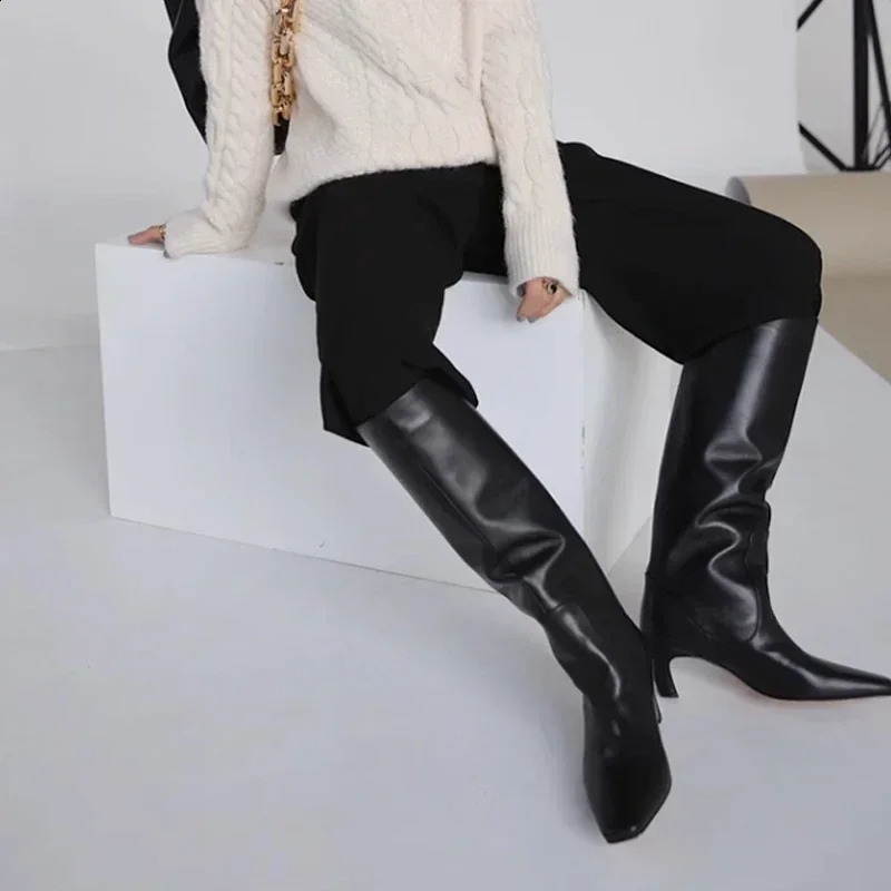 JOZHATA size 34-43 womens knee boots leather wide calf autumn and winter shoes 2025 kitten high heels long boots casual dress 240827