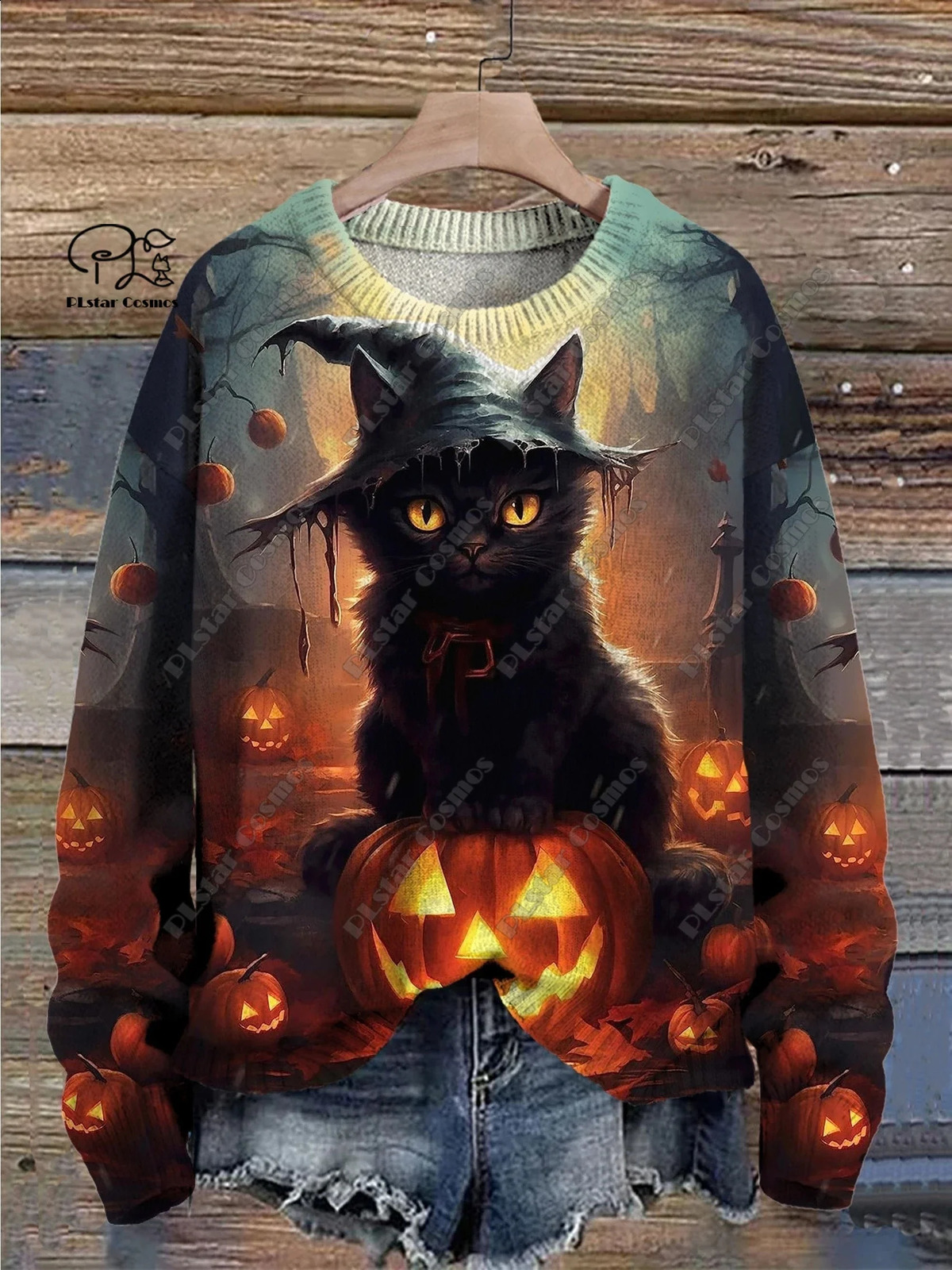 3D Printing Halloween Custom Series Horror Ghost Skull Witch Black Cat Pattern Ugly Sweater Street Casual Winter Sweater W-10 240829