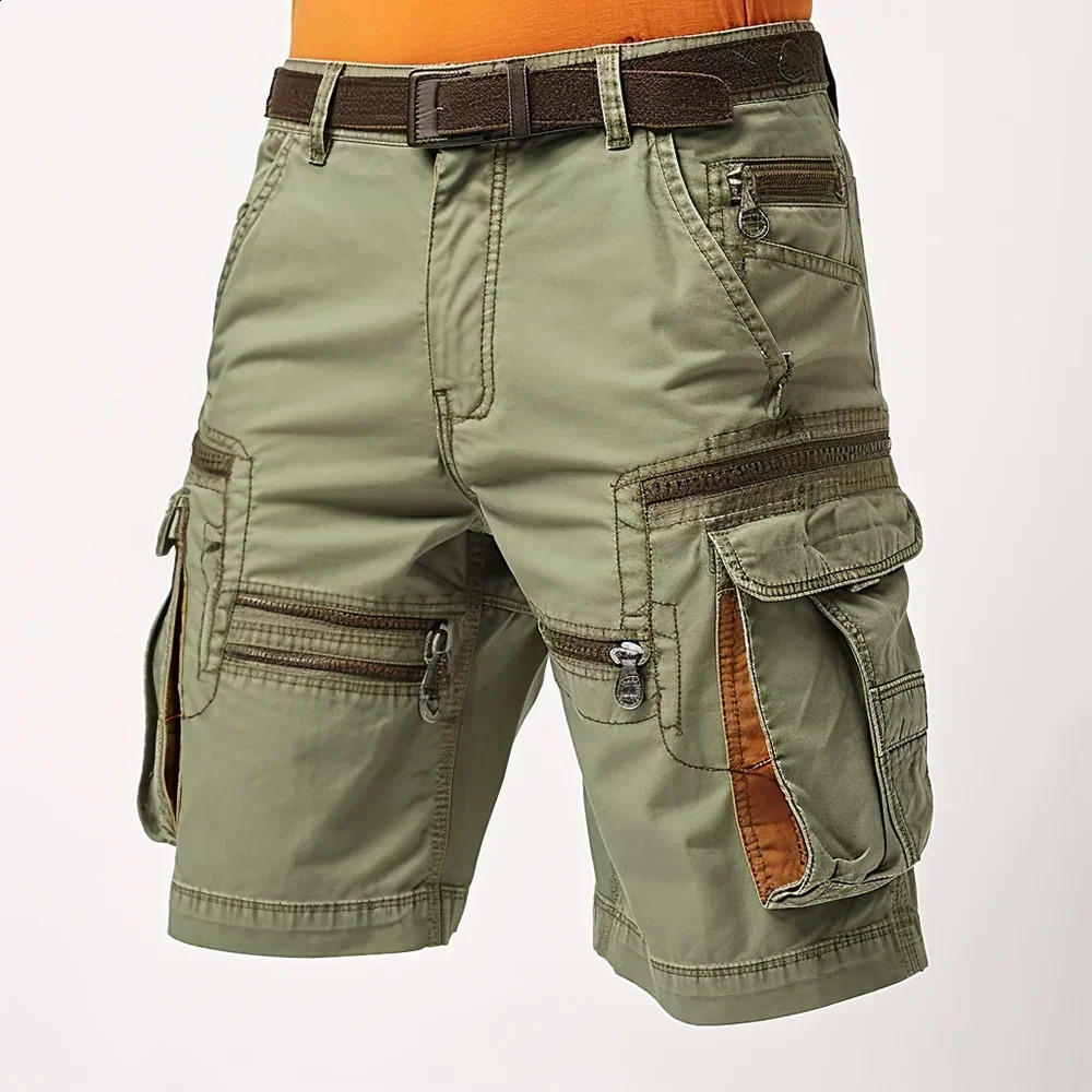 Mens cargo shorts stretch washed vintage waist belt and pockets 240828 ww